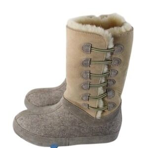 Zdar Wool Felt Suede‎ Shearling Lined Winter Snow Boots Taupe Gray Women's 36